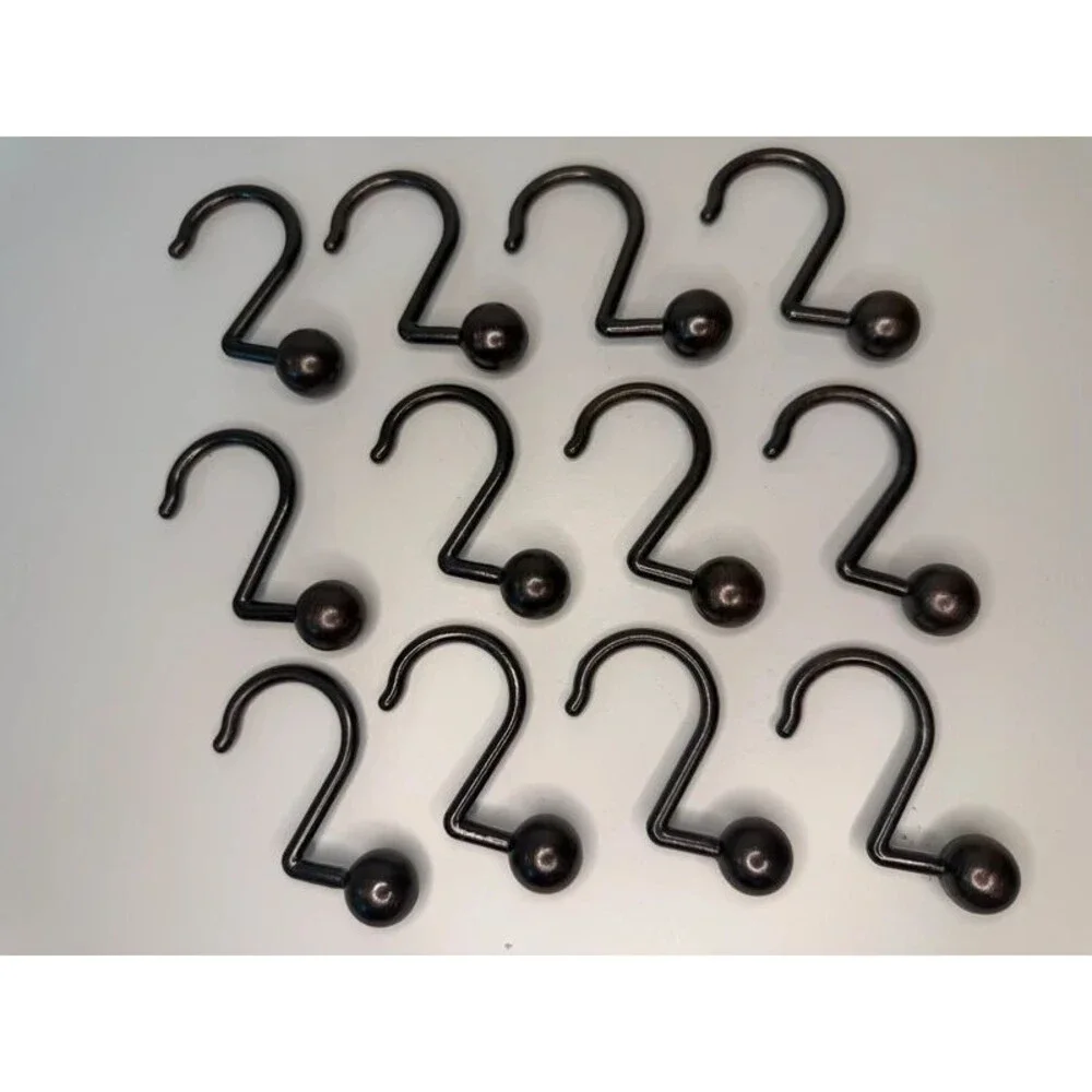 Set of 12 Oil Rubbed Bronze Shower Curtain Hooks with Ball End Caps